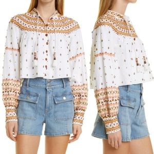 NWT Veronica Beard Fernanda Embellished Beaded Linen Blend Crop Jacket Size S